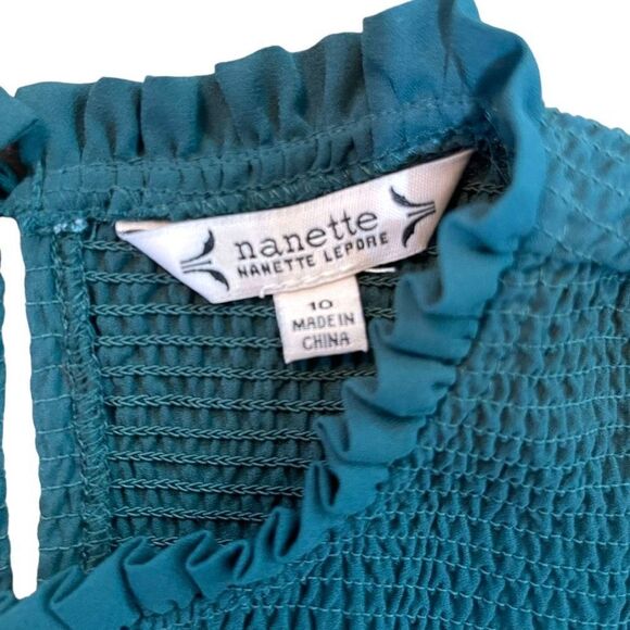 Nanette Women's Green Mock Neck Balloon-Sleeve Smocked Tiered Dress Size 10 NWT - Picture 7 of 11